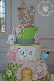 Alice in Wonderland Wedding Cake Toppped with Battenburg