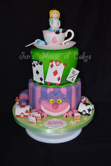 Alice in Wonderland 2 Tier Birthday Cake with sugar teacup