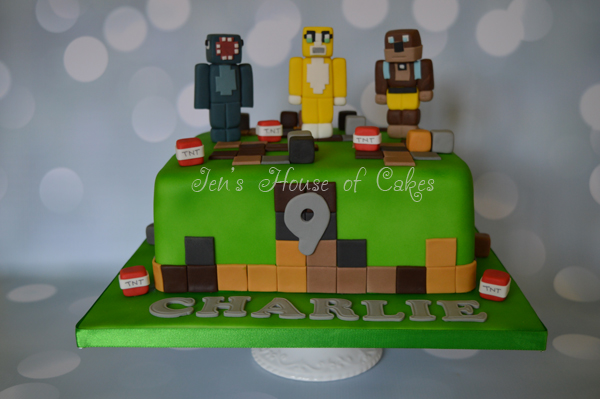 Minecraft Cake with Handmade Figures
