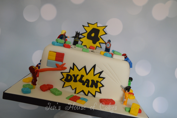 Superhero Lego Reveal/Destroy Cake