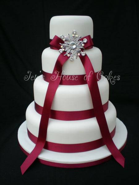 4 Tier Wedding Cake with Sparkly Brooch