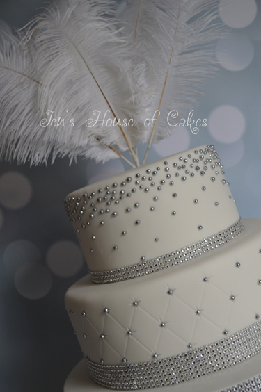 Feathers & Sparkles Wedding Cake