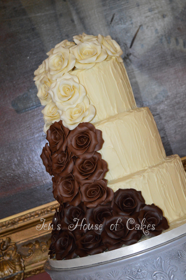 Chocolate Rose Cascade Wedding Cake