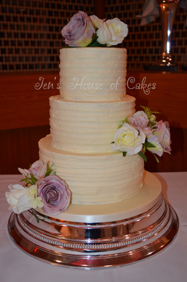 Buttercreamed 3 tier with Fabric Flowers (supplied by florist)
