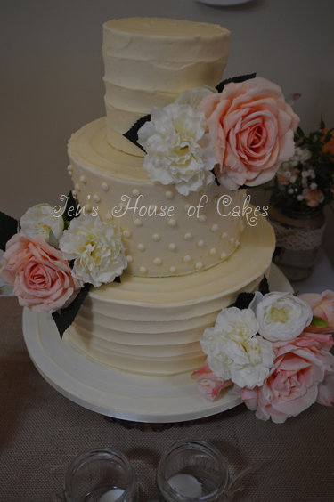 Buttercream Decorated 3 Tier with Fabric Flowers