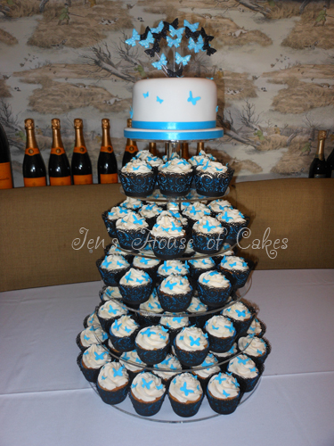 Blue Butterfly Wedding Cupcake Tower