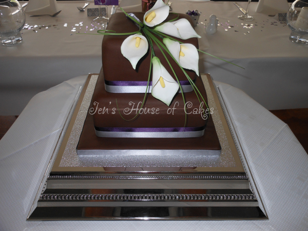 Chocolate Wedding Cake with Calla Lily Spray at Thornaby Golf Club