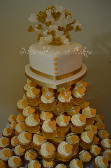 Gold Hearts Cupcake Tower
