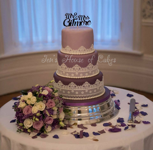 Graduated Purple & Lace Wedding Cake