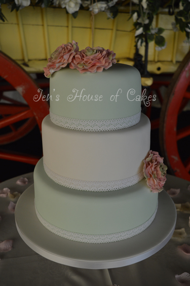 Alternate Mint & White Cake with Handmade Peach Sugar Flowers