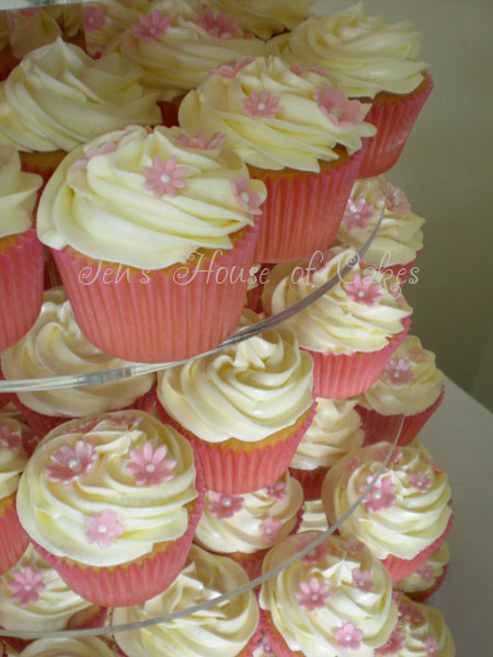 Pink Wedding Cupcake Tower - Close Up