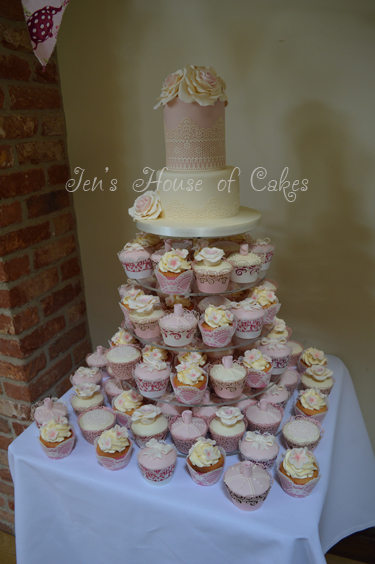 Vintage Lace & Roses Cupcake Tower