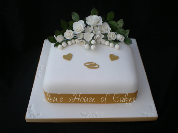 White Roses Square Wedding Cake